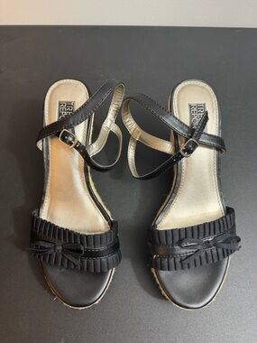 Trend Report Black Pleated Bow Ankle-Strap Wedges